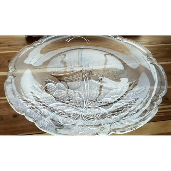 Makasa Crystal Holiday Bells Platter 14.75" RC197/516 Christmas Hostess Dish. - Picture 1 of 12